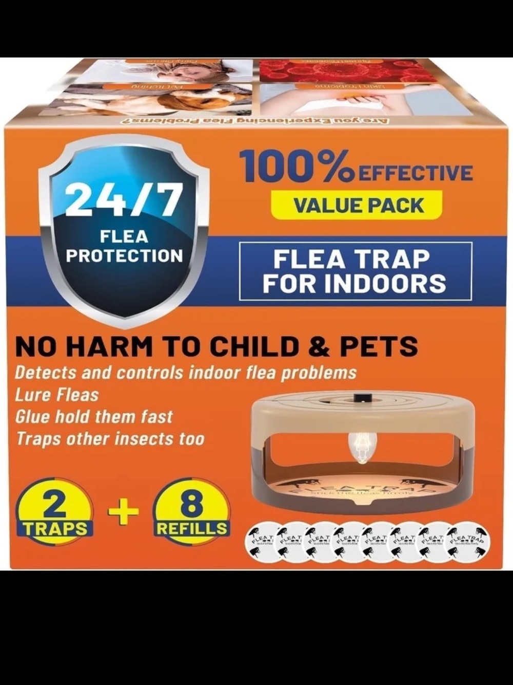 Flea Trap for Indoors - Orange & Blue Value Pack